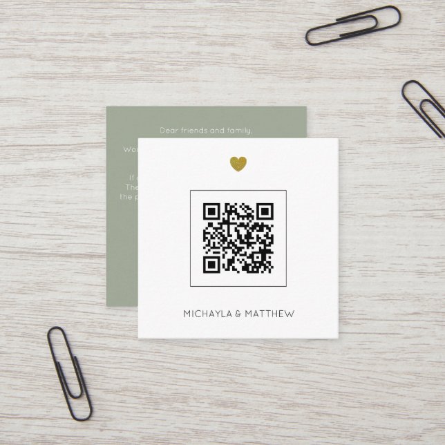 Budget Minimalist QR Code Sage Wedding Invitation (Front/Back In Situ)