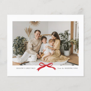BUDGET Minimalist Red Bow Photo Holiday Card