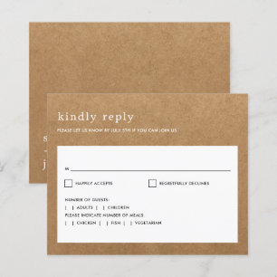 Budget Minimalist Rustic Faux Kraft Wedding RSVP