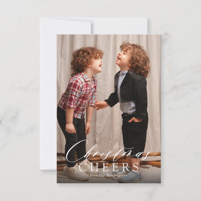 BUDGET Minimalist Script Christmas Cheers 1 Photo  Card (Front)
