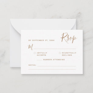 BUDGET Minimalist Script Gold RSVP Wedding Card