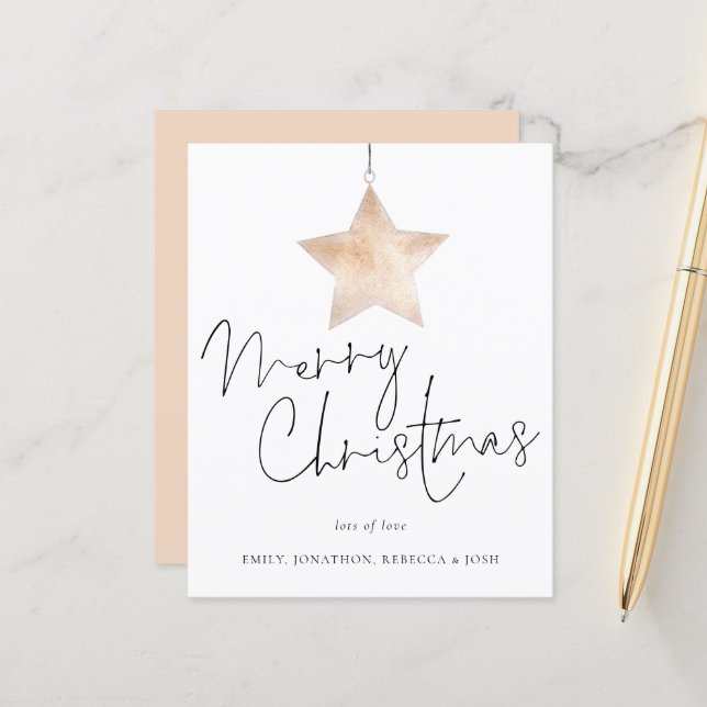 Budget Minimalist Star Merry Christmas Card (Front/Back In Situ)
