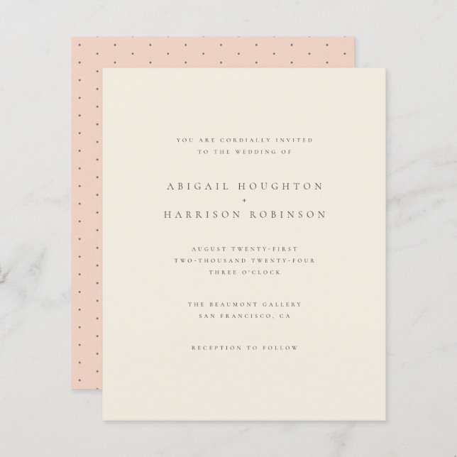 Budget Minimalist Typography Blush & Cream Wedding (Front/Back)