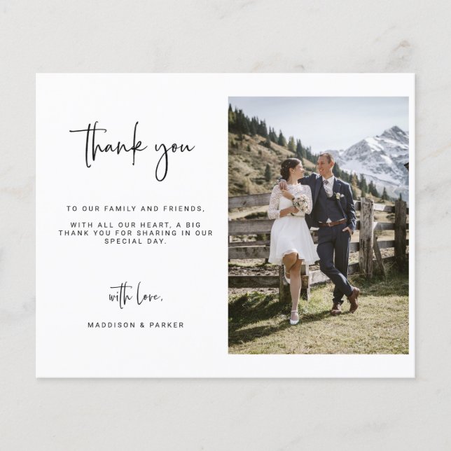 Budget Minimalist Wedding Photo Thank You Card (Front)