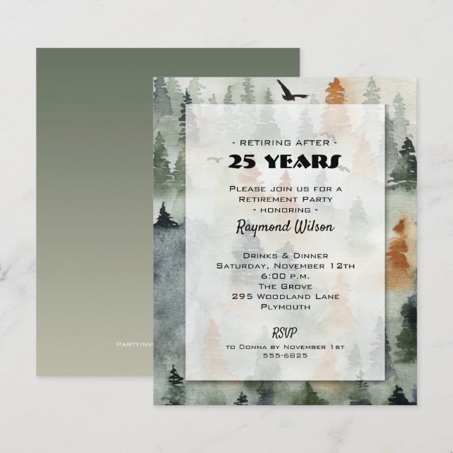 Budget Misty Forest Retirement Invitations (Front/Back)
