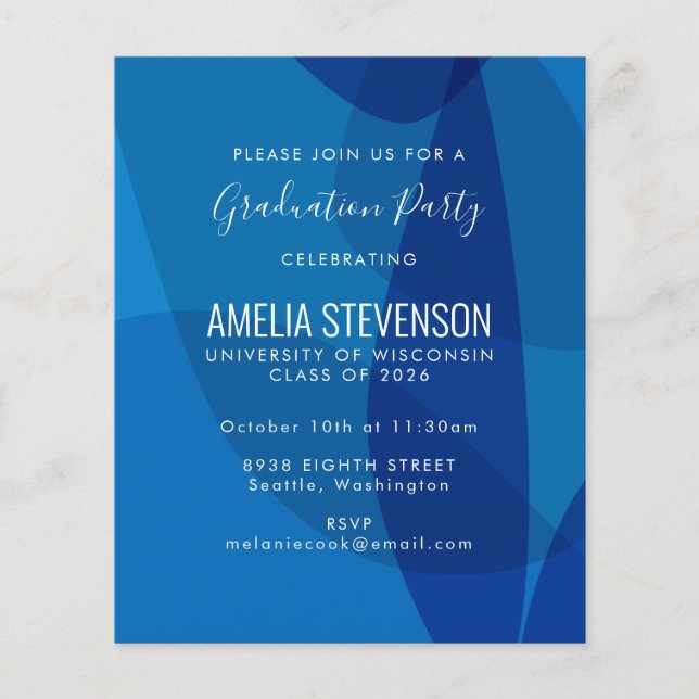 Budget Mod Abstract Blue Graduation Party Invite (Front)
