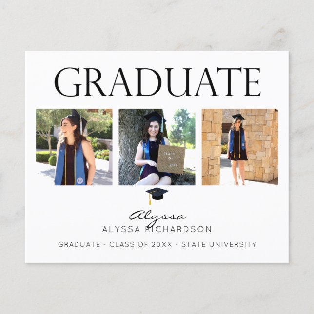 Budget Mod Hat 4 Photo Graduation Announcement 2 Flyer (Front)