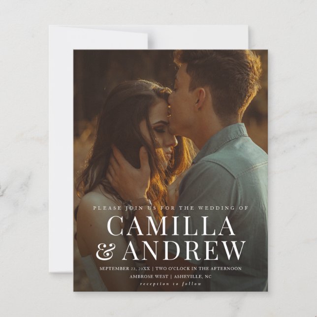 Budget Modern 2 Photo Elegant Wedding Invitation (Front)