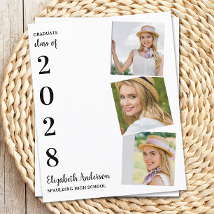 Budget Modern 3 Photo Graduation Announcement 