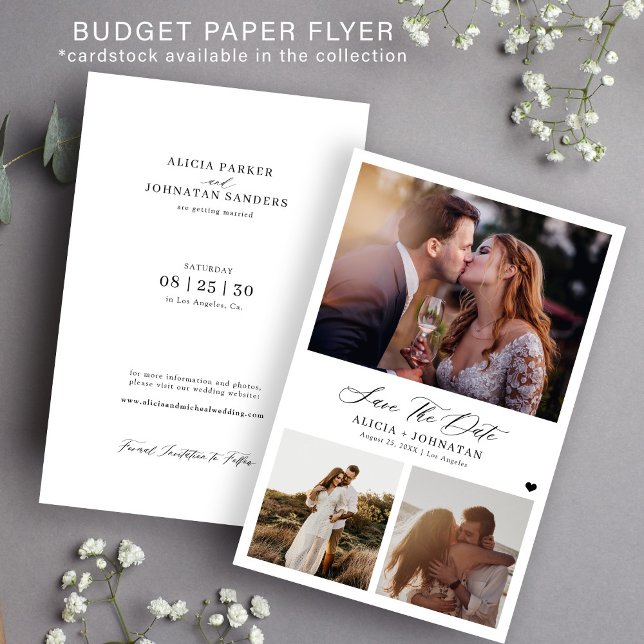Budget modern 3 photo wedding save the date flyer (Creator Uploaded)
