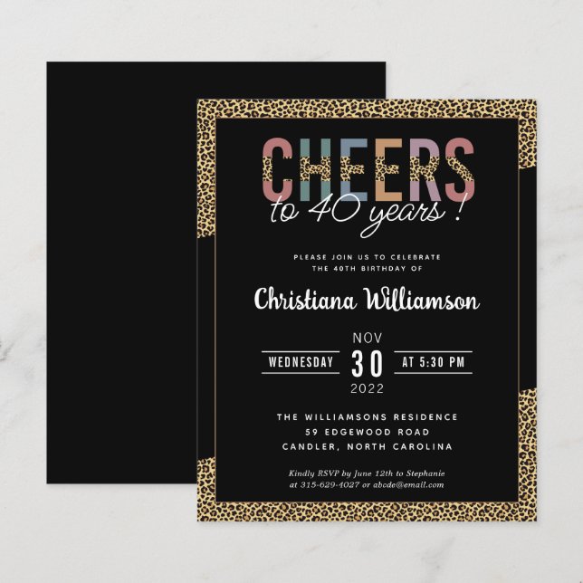 Budget Modern 40th Birthday Party Leopard Print  (Front/Back)