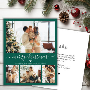 Budget Modern 4 Photo Collage Green Christmas Card