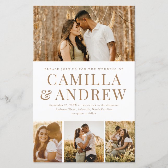  Budget Modern 4 Photo Elegant Wedding Invitation (Front)