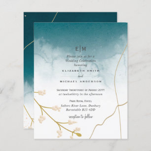 BUDGET Modern Abstract Teal Gold Wedding Invite