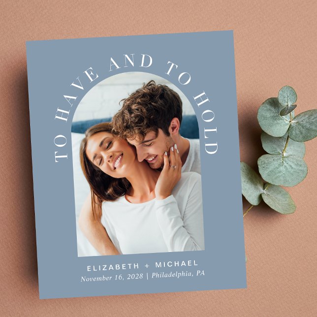 Budget Modern Arch Photo Dusty Blue Wedding Invite (Creator Uploaded)