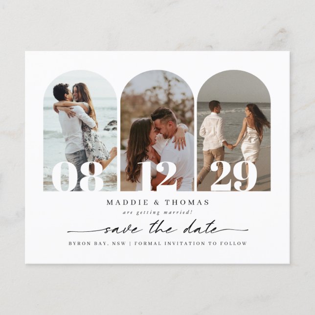 Budget modern arch photo Save the Date Flyer (Front)