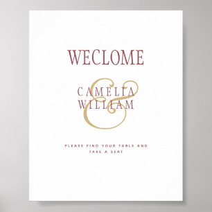 BUDGET Modern Berry Wine Gold Wedding SIGN