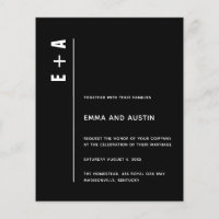 Budget Modern Black Bold Initials Wedding Invite