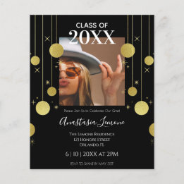 Budget Modern Black & Gold Graduation Invitation