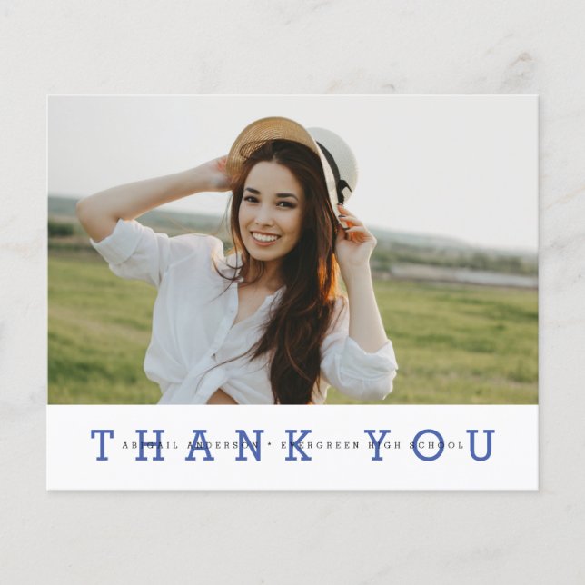 Budget Modern Blue Photo Grad Thank You Postcard (Front)