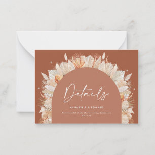 budget modern bohemian terracotta wedding details card
