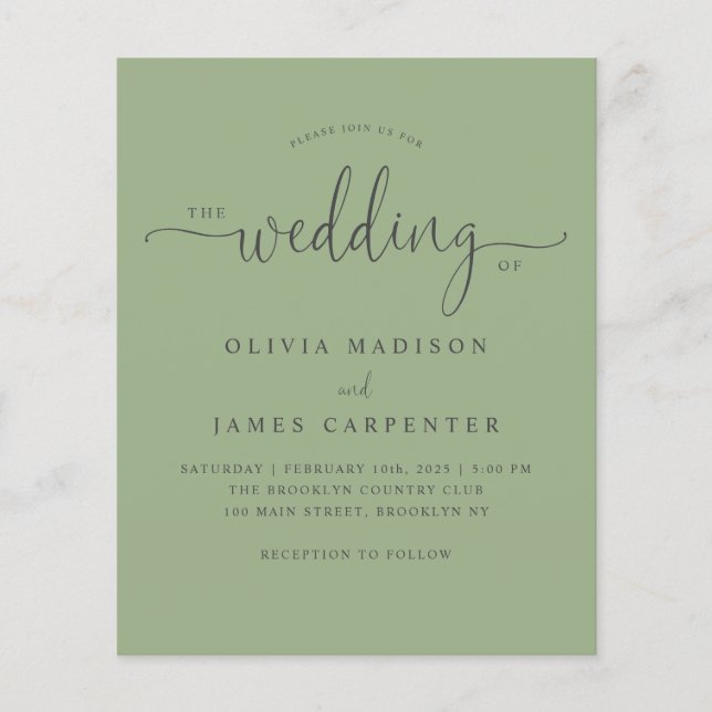 Budget Modern Boho Sage Green Photo Wedding Invite (Front)