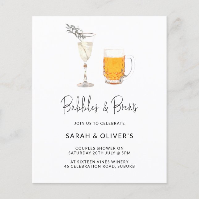 Budget Modern Bubbles & Brews Couples Shower Photo (Front)