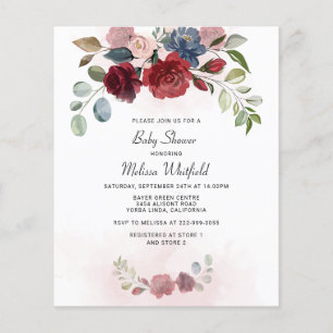 Budget Modern Burgundy Floral Greenery Baby Shower