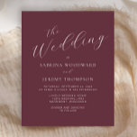 Budget Modern Calligraphy Burgundy Wedding Invite<br><div class="desc">This simple modern wedding invitation features white text on a burgundy background. The words "The Wedding" appear in stylish calligraphy script. Add the couple's names in serif font and the remaining text in sans serif. The reverse side is solid burgundy.</div>