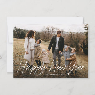Budget Modern Calligraphy Happy New Year 2 Photo Holiday Card