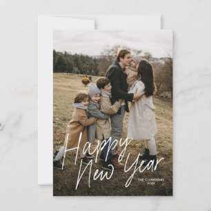 Budget Modern Calligraphy Happy New Year 2 Photo Holiday Card