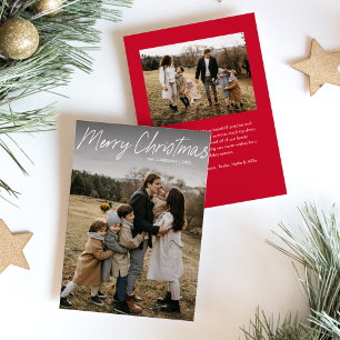 Budget Modern Calligraphy Merry Christmas 2 Photo Holiday Card