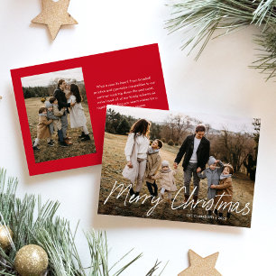 Budget Modern Calligraphy Merry Christmas 2 Photo Holiday Card