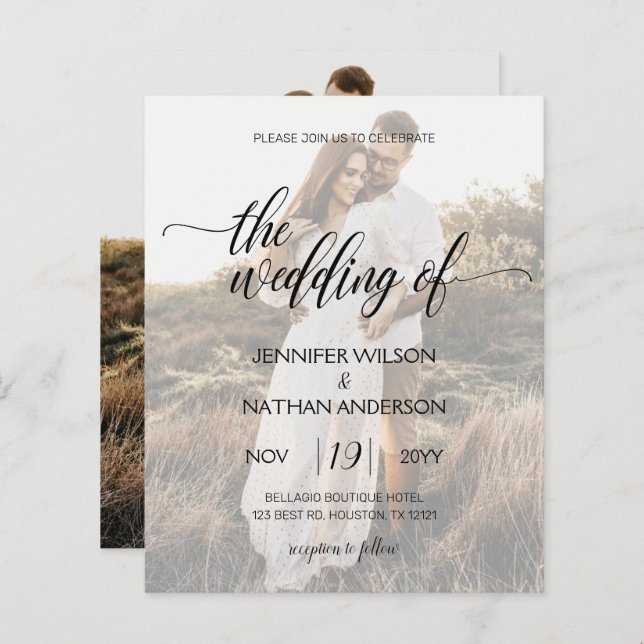 Budget Modern Calligraphy Photo Wedding Invitation (Front/Back)