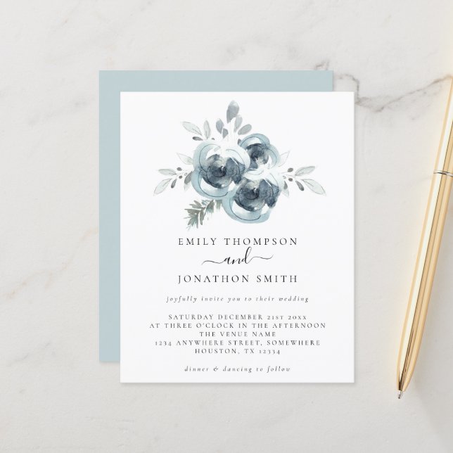 Budget Modern Christmas Bouquet Wedding Invitation (Front/Back In Situ)
