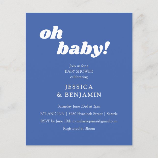 Budget Modern Cute French Blue Baby Shower Invite (Front)