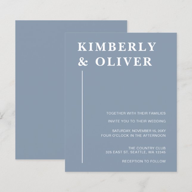 Budget Modern Dusty Blue Wedding Invitations (Front/Back)