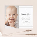 Budget Modern Elegance Baptism Thank You Card<br><div class="desc">The budget modern elegance boys or girls baptism thank you card is modern and clean featuring soft grey stripes and a cross with photo. Grey customizable type allows you to change all of the information on the card to your liking. Perfect for a little boys or girls baptism.</div>