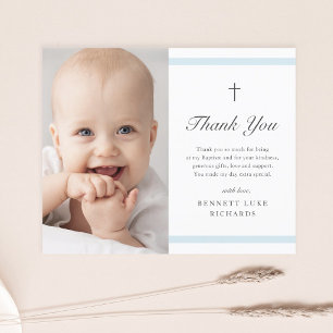 Budget Modern Elegance Boys Baptism Thank You Card
