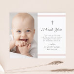 Budget Modern Elegance Girls Baptism Thank You<br><div class="desc">Budget Modern Elegance Girls Baptism Thank You Card is modern and clean featuring soft pink stripes and a cross with photo. Grey customizable type allows you to change all of the information on the card to your liking. Perfect for a little girls baptism.</div>
