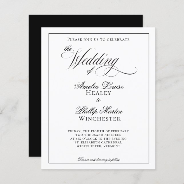 Budget Modern Elegant Black White Wedding (Front/Back)