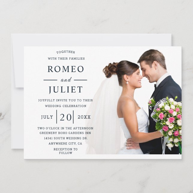 Budget Modern Elegant Romantic Photo Wedding  Invitation (Front)