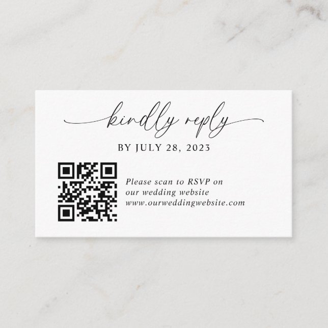 Budget Modern Elegant Script QR Code Wedding Enclosure Card (Front)