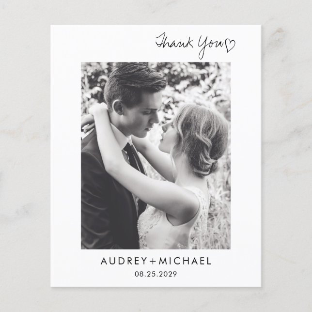 BUDGET Modern Elegant Wedding Photo Thank You Card (Front)