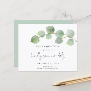 Budget Modern Eucalyptus Script Save The Date
