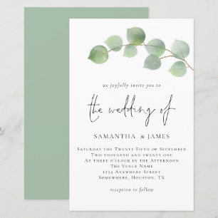 Budget Modern Eucalyptus Wedding Invitation