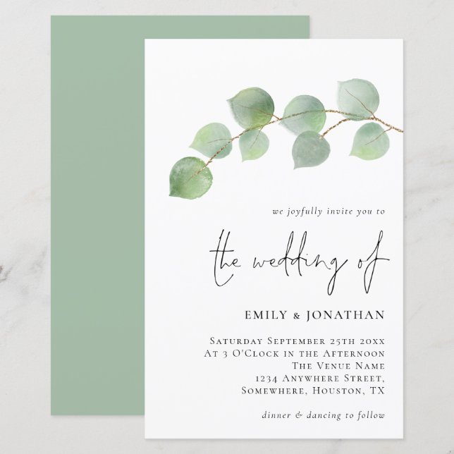 Budget Modern Eucalyptus Wedding Invitation (Front/Back)