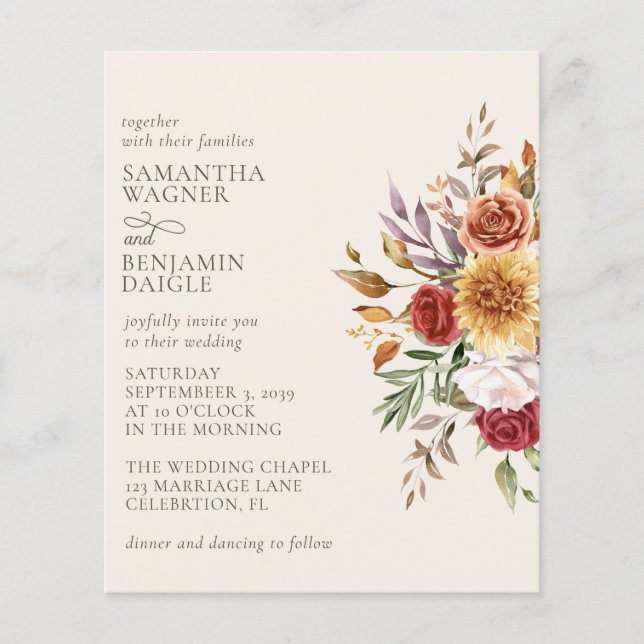 Budget Modern Fall Floral Ivory Wedding (Front)