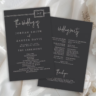 Budget Modern Flat Black Monogram Wedding Program