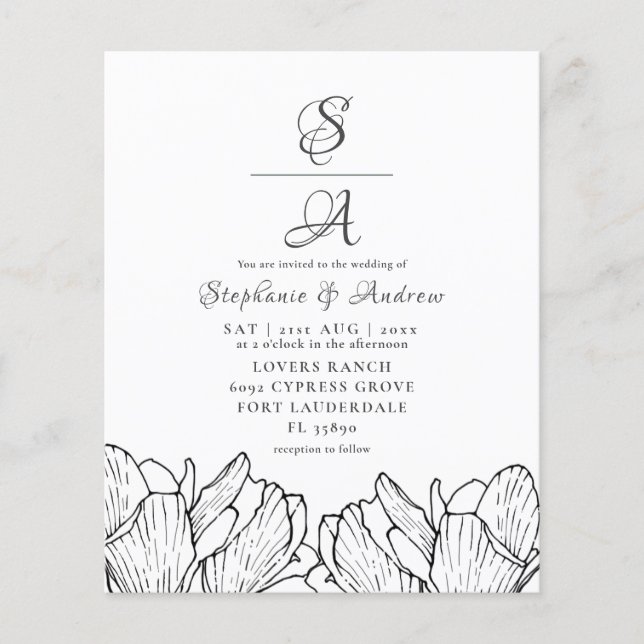 Budget Modern Floral Monogram Wedding Invitation (Front)